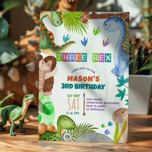 Boy Dinosaur 3rd Birthday Invitation 招待状