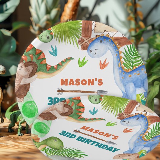 Boy Dinosaur 3rd Birthday Party ペーパープレート