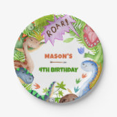 Boy Dinosaur 4th Birthday  ペーパープレート (正面)