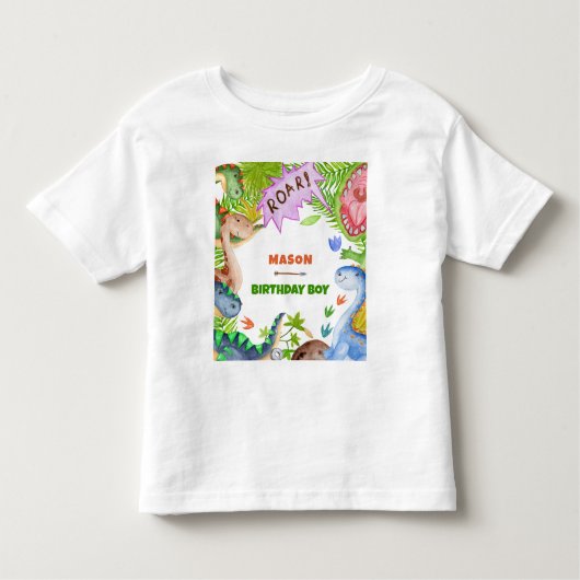 Boy Dinosaur 4th Birthday Invitation トドラーTシャツ (正面)