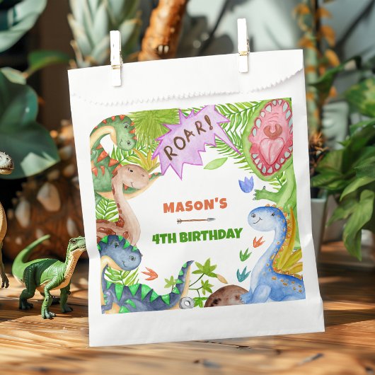 Boy Dinosaur 4th Birthday Invitation フェイバーバッグ