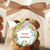 Boy Dinosaur 4th Birthday Invitation ラウンドシール