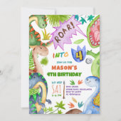 Boy Dinosaur 4th Birthday Invitation 招待状 (正面)