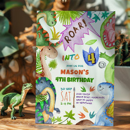 Boy Dinosaur 4th Birthday Invitation 招待状