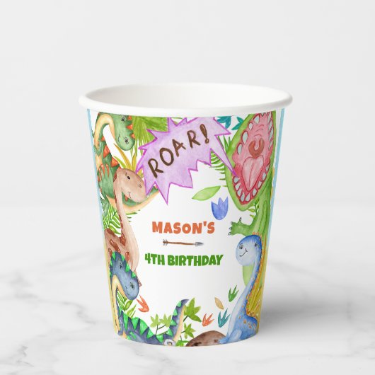 Boy Dinosaur 4th Birthday Party  紙コップ (正面)