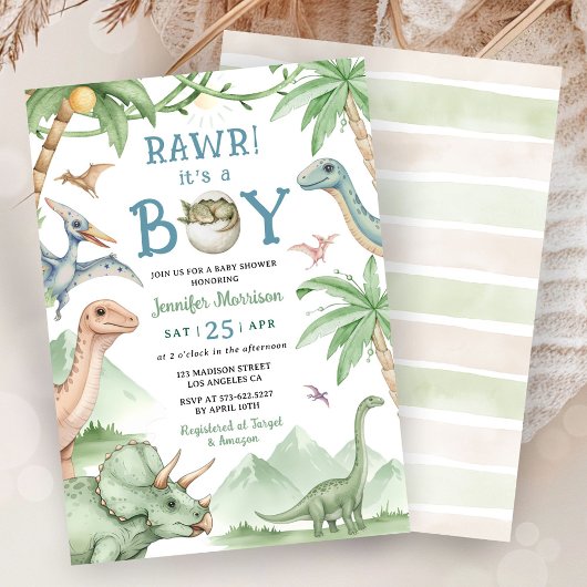 Boy Dinosaur Baby Shower Invitation  招待状