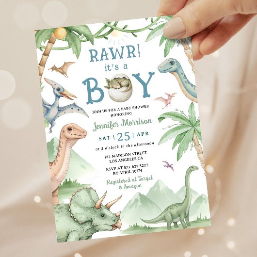 Boy Dinosaur Baby Shower Invitation  招待状