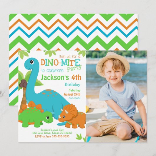 Boy Dinosaur Birthday Invitation / Dino Party 招待状 (正面/裏面)