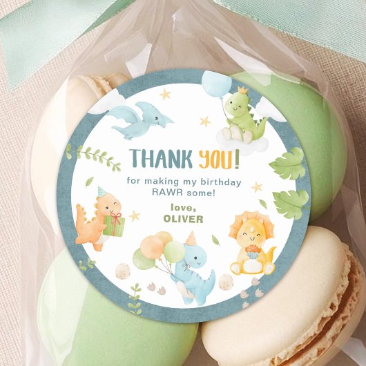 Boy Dinosaur Birthday Party Favor Classic Round St ラウンドシール