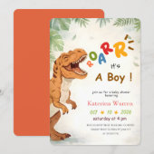Boy Dinosaur Dino Baby Shower 招待状 (正面/裏面)