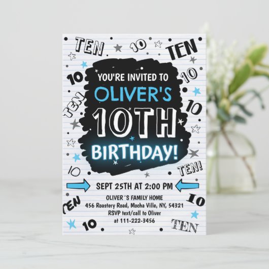Boy Doodle 10th Birthday Invitation 招待状 (スタンド正面)