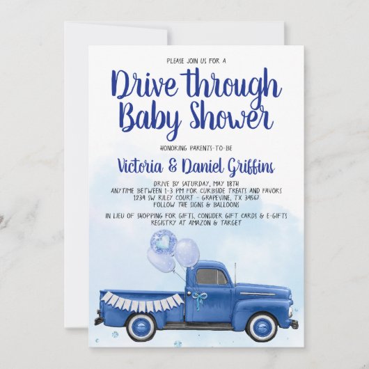 Boy Drive Through Covid Baby Shower Truck 招待状 (正面)