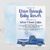 Boy Drive Through Covid Baby Shower Truck 招待状 (正面/裏面)