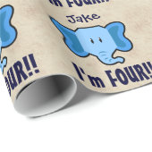 BOY E04Z向けの4歳目の誕生日可愛い青い象の顔 ラッピングペーパー (ロールコーナー)