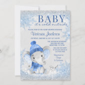 Boy Elephant Baby 寒いけどBaby Shower 招待状 (正面)