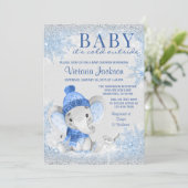 Boy Elephant Baby 寒いけどBaby Shower 招待状 (スタンド正面)