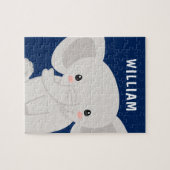 Boy Elephant Navy Blue Personalized Kids ジグソーパズル (横)