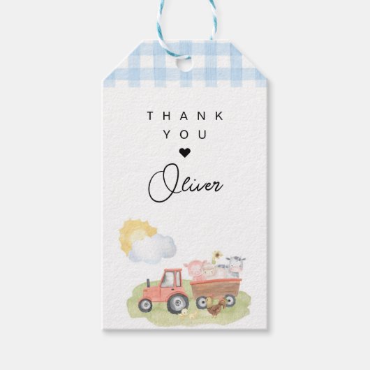 Boy Farm Animals Thank You ギフトタグ (正面)