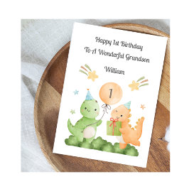 Boy First Birthday Balloon Dinosaurs Card カード