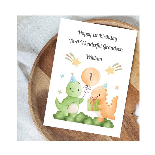 Boy First Birthday Balloon Dinosaurs Card カード