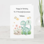 Boy First Birthday Blue Dinosaur Card カード (正面)