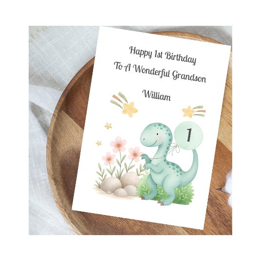 Boy First Birthday Blue Dinosaur Card カード