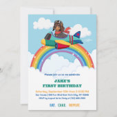 Boy First Birthday Dog Pilot Airplane Clouds Cute 招待状 (正面)