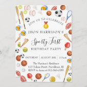 Boy First Birthday Party Sports 招待状 (正面/裏面)