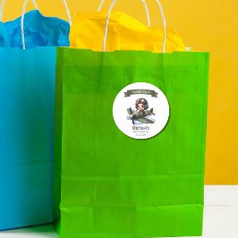 Boy First Birthday Pilot Vintage Airplane Clouds ラウンドシール