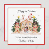 Boy First Christmas Gingerbread Santa Snowman Card シーズンカード (正面/裏面)