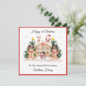 Boy First Christmas Gingerbread Santa Snowman Card シーズンカード (スタンド正面)