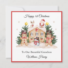 Boy First Christmas Gingerbread Santa Snowman Card シーズンカード