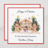 Boy First Christmas Gingerbread Snowman Card シーズンカード (正面/裏面)