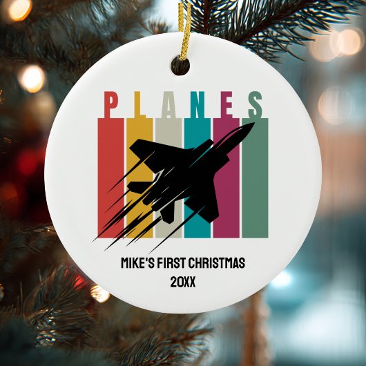 Boy First Christmas Jet Fighter Airplane Custom セラミックオーナメント