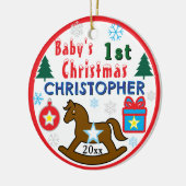 Boy First Christmas PHOTO Rocking Horse  セラミックオーナメント (左)