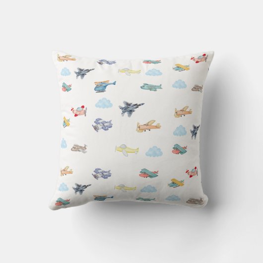 Boy First Christmas Watercolor Airplanes Clouds クッション (裏面)