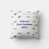 Boy First Christmas Watercolor Airplanes Clouds クッション (正面)