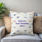 Boy First Christmas Watercolor Airplanes Clouds クッション