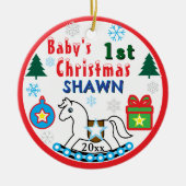 Boy First Christmas White Horse Peace セラミックオーナメント (正面)