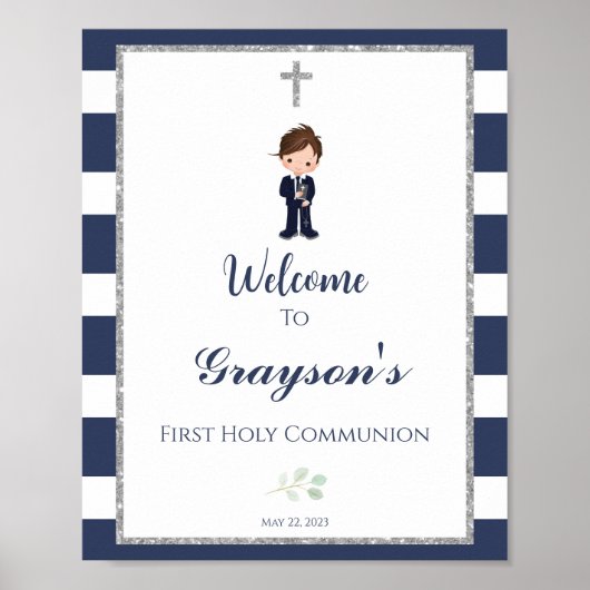 Boy First Communionウェルカムサイン ポスター (正面)