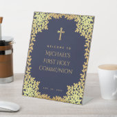 Boy First Communionネイビーブルーフェイク金ゴールド離れ 台座サイン (インサイチュ)