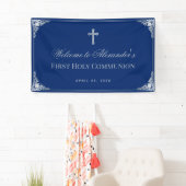 Boy First Communion 王室の Blueヴィンテージ書 横断幕 (インサイチュ)
