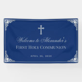 Boy First Communion 王室の Blueヴィンテージ書 横断幕 (横)