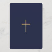 Boy First Communion Blue金ゴールドフローラフレームエレガント 招待状 (裏面)