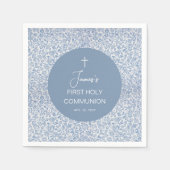 Boy First Communion Blue and White Floral Pattern スタンダードカクテルナプキン (正面)