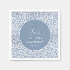 Boy First Communion Blue and White Floral Pattern スタンダードカクテルナプキン