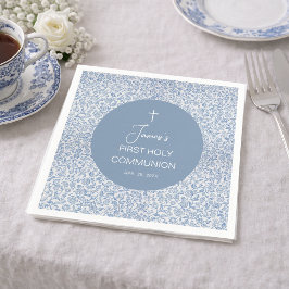 Boy First Communion Blue and White Floral Pattern スタンダードカクテルナプキン