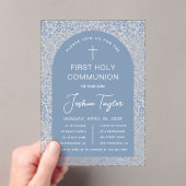 Boy First Communion Blue Arch Floral Pattern  アクリル招待状 (インサイチュ (ポータブル))