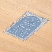 Boy First Communion Blue Arch Floral Pattern  アクリル招待状 (レイダウン)