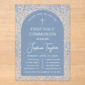 Boy First Communion Blue Arch Floral Pattern  アクリル招待状 (正面)